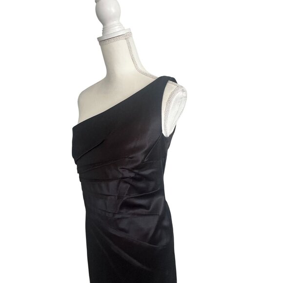 DAVID MEISTER Black Satin One Shoulder Cocktail Dress Size 8 - Picture 6 of 11